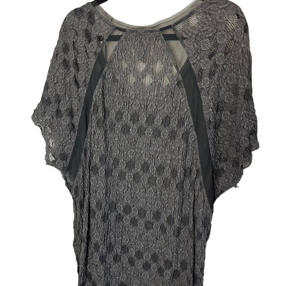 Free People Tops - Free People Black Gray Lace Scoop Neck Short Sleeve Shirt Size Large Mesh Detail